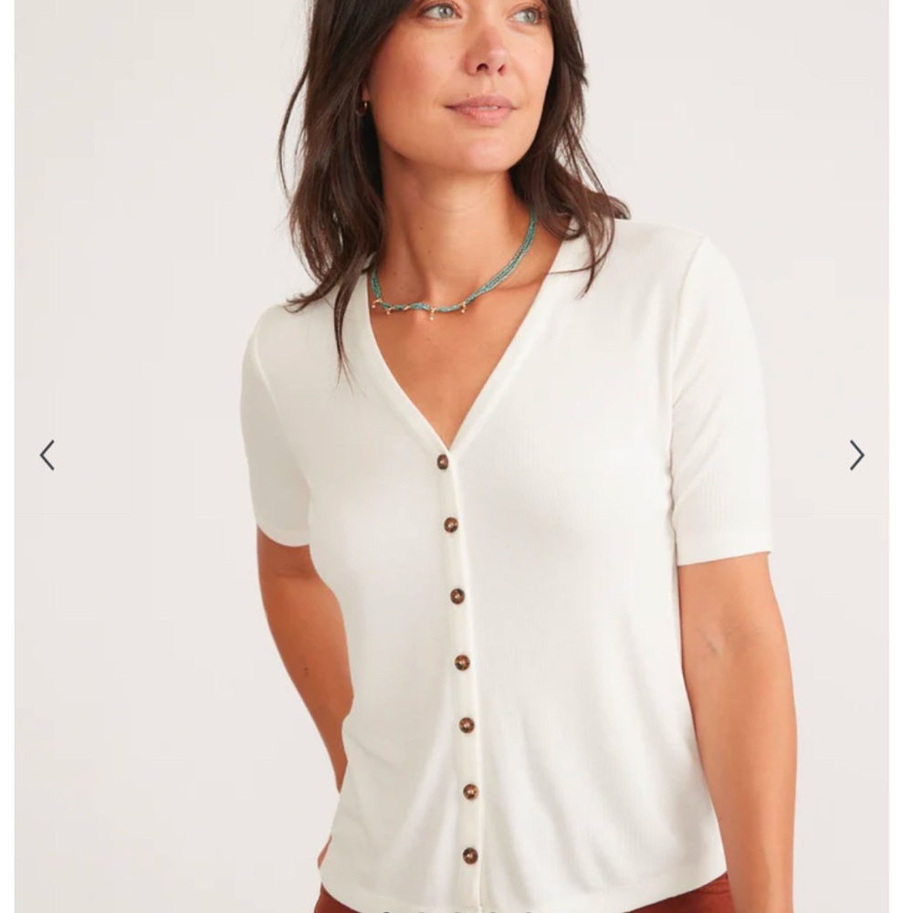 Marine Layer Lexi Rib Button Top - Antique White - Size M